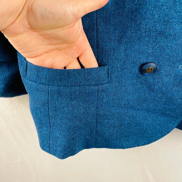 Vintage Pendleton Petite Teal Blue 100% Wool Double-Breasted Blazer Jacket Sz 14 - Picture 4 of 6